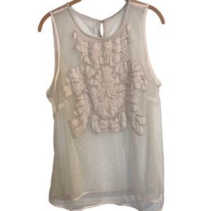 WHBM Sheer Sleeveless Mesh Floral Embellished Top